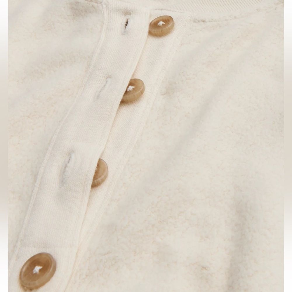 aerie Neutral Ivory Quarter Button Cotton Sherpa Henley Sweatshirt - Picture 8 of 17
